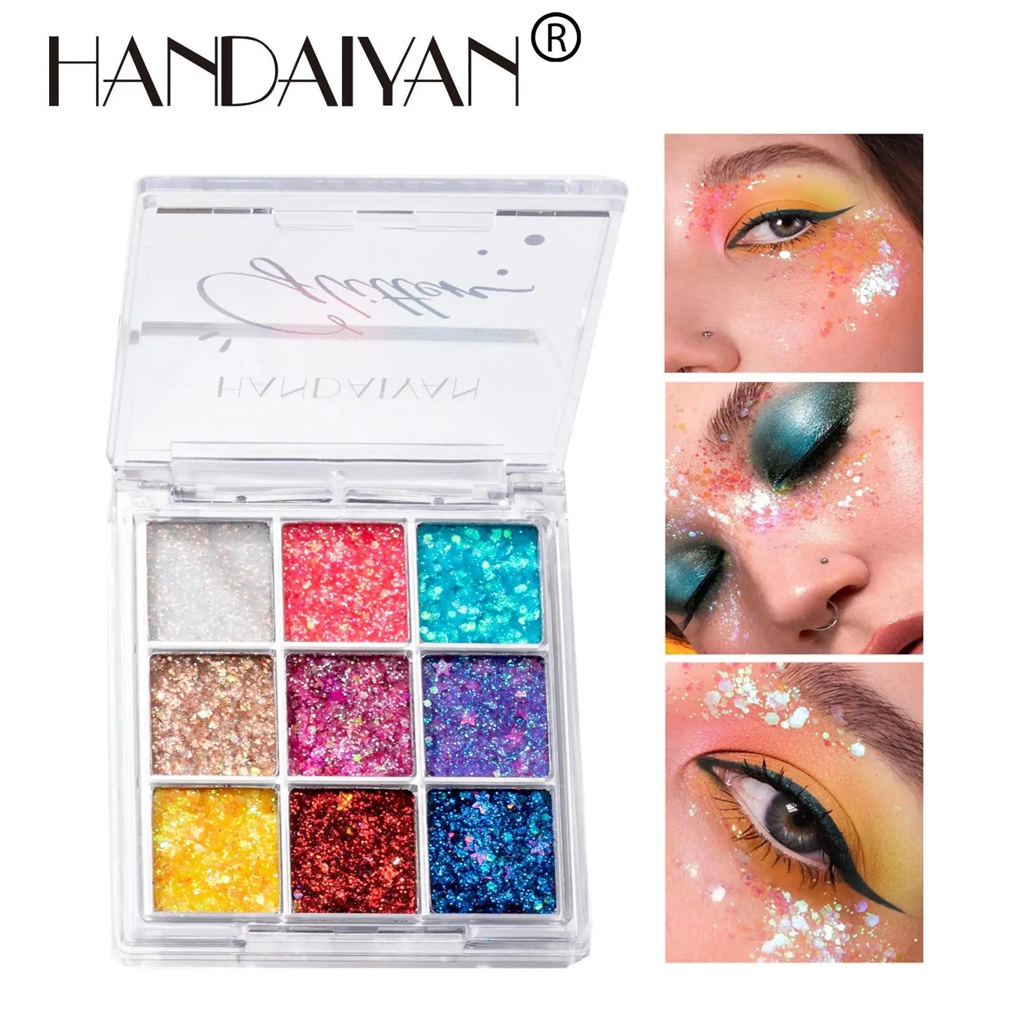 Handaiyan 9-Color Glitter Eyeshadow Palette – Shimmer Party Makeup