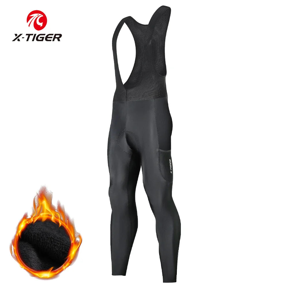 X-TIGER Men's Winter Cycling Bib Tights | 5D Gel Pad Fleece