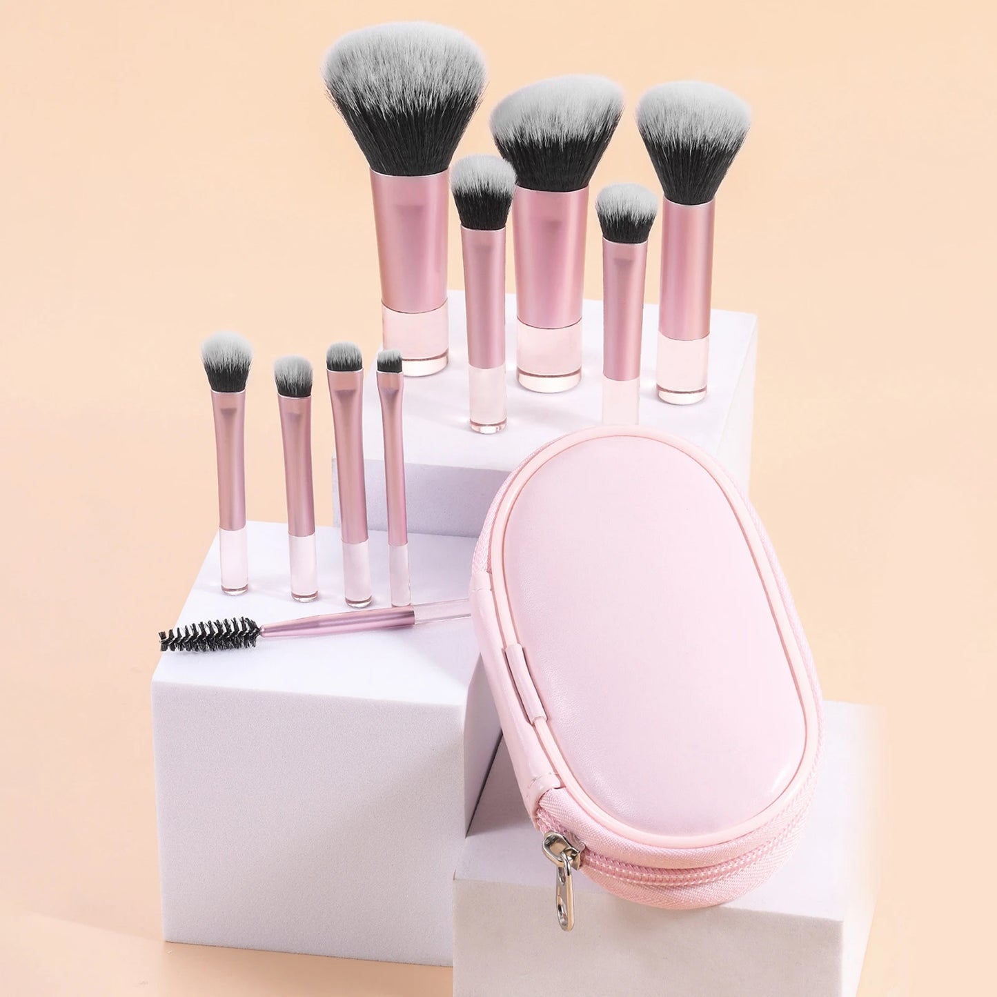 10-Piece Pink Mini Travel Makeup Brush Set | Professional Tools