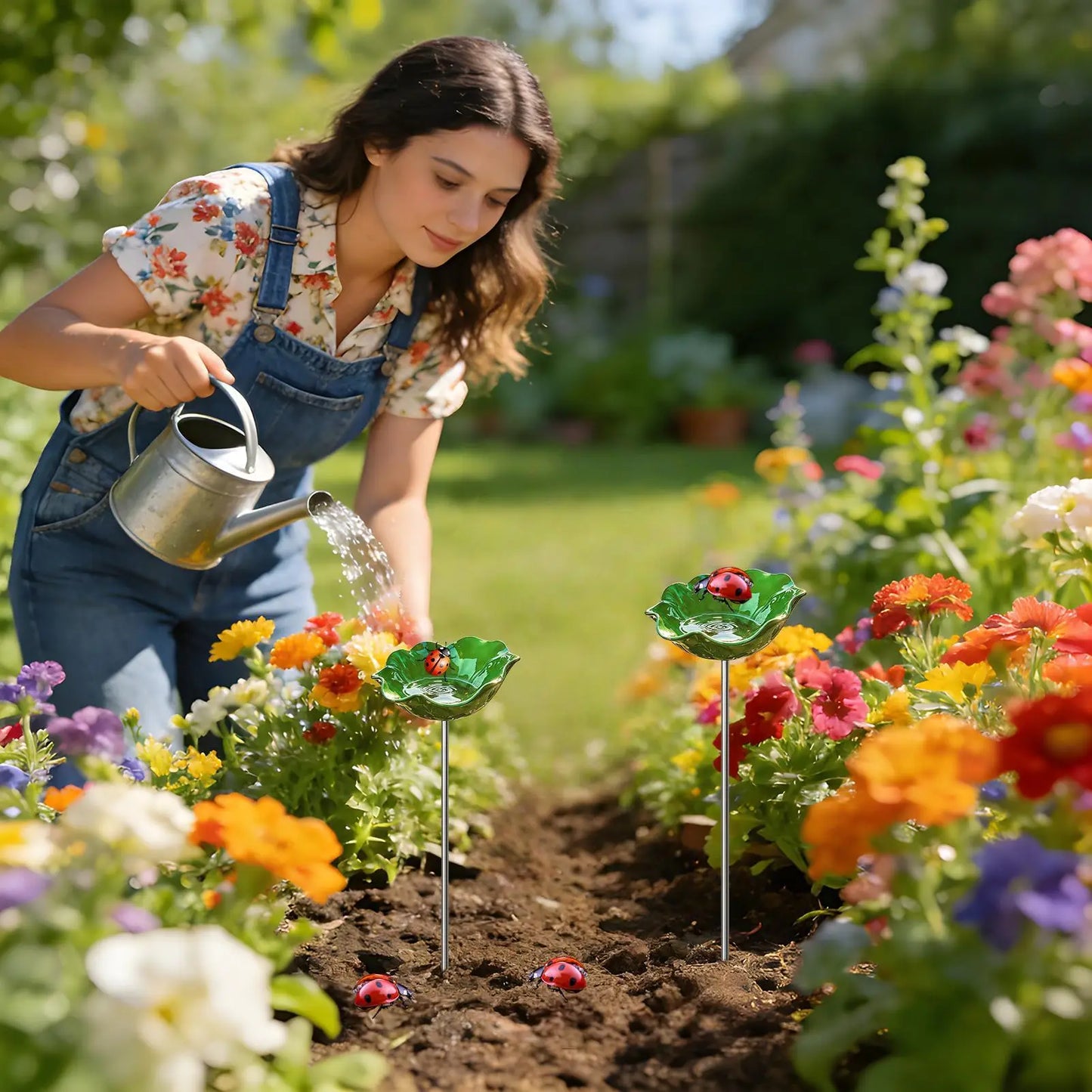 Standing Bee Feeder Flower Bird Bath | Outdoor Garden Decor
