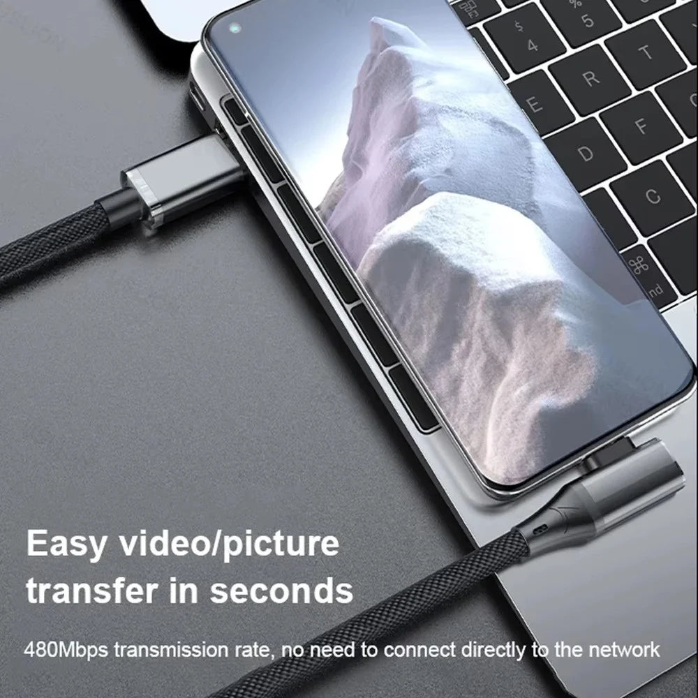 120W 6A Right Angle Type C Cable PD Fast Charging Nylon Braided 480Mbps Data Cord USB-A/C to C For Samsung Xiaomi Huawei Gaming Peaceful Pleasures Health and Wellness
