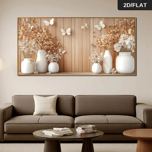 Modern Abstract Canvas Wall Art – White Vases & Dried Flowers Canvas Wall Art Print Peaceful Pleasures Health and Wellness 100x200cm No Frame ZLH10438