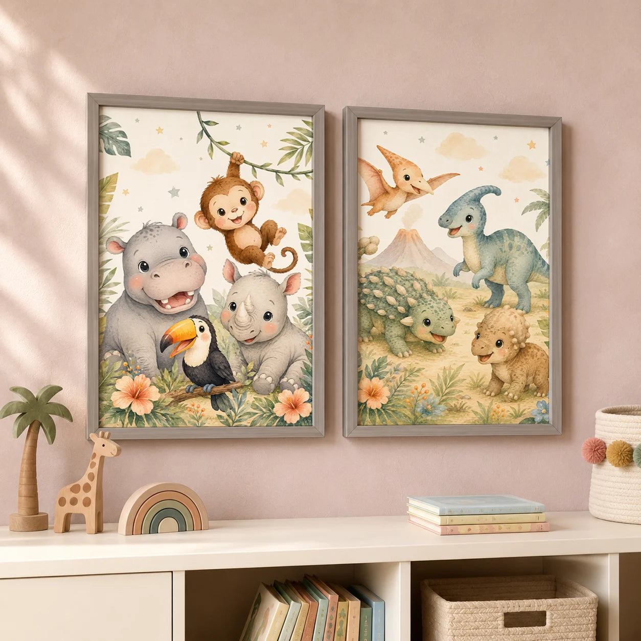 Jungle Animals Wall Art Safari Wildlife Canvas Painting Cute Cartoon Poster Print For Kids Room Nursery Wall Decor Peaceful Pleasures Health and Wellness