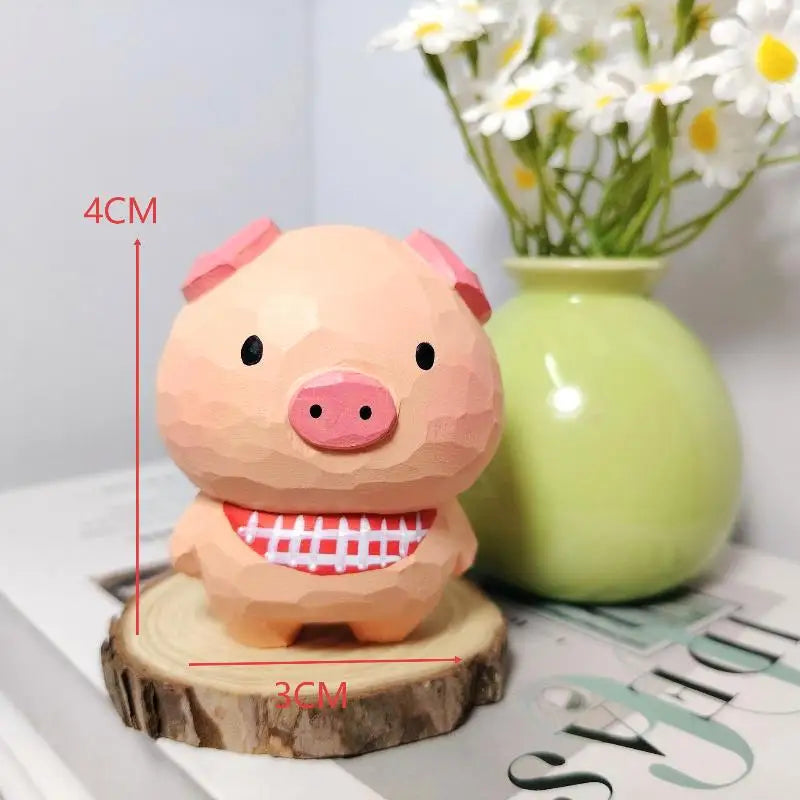 Handmade Wooden Pig Figurine Fu Character Desk Ornament Gift