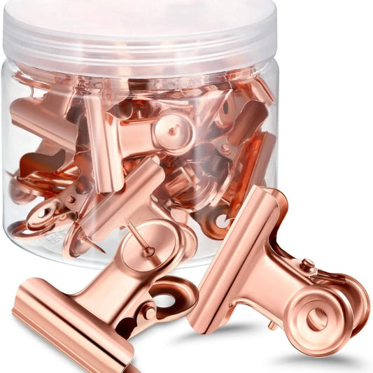 Rose Gold Metal Push Pin Clips Decorative Bulldog Document Binding Peaceful Pleasures Health and Wellness 20pcs rose golden