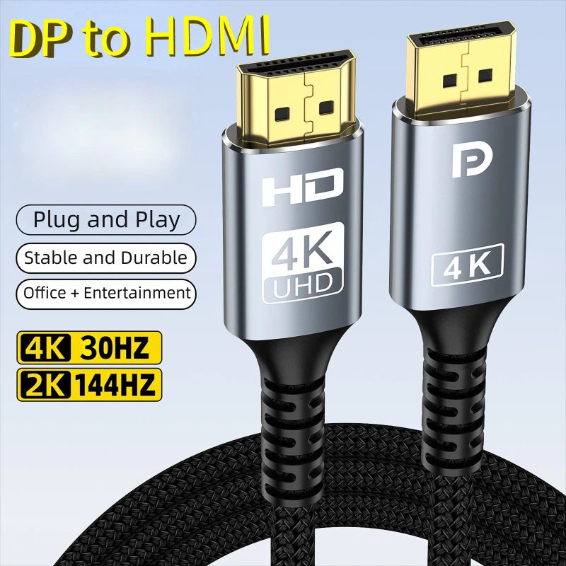 DisplayPort to HDMI Compatible Cable 4K 30Hz DP to HD Adapter Display Port Video Audio For PC Laptops TV Box Projector PS4 Peaceful Pleasures Health and Wellness