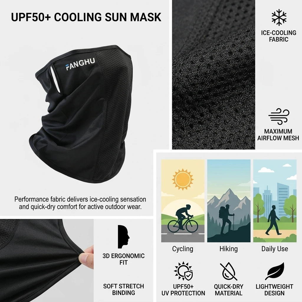 Sun-Protection Face-Mask UPF50+ UV-Protection Ice Cooling Fabric for Outdoor Activities Peaceful Pleasures Health and Wellness