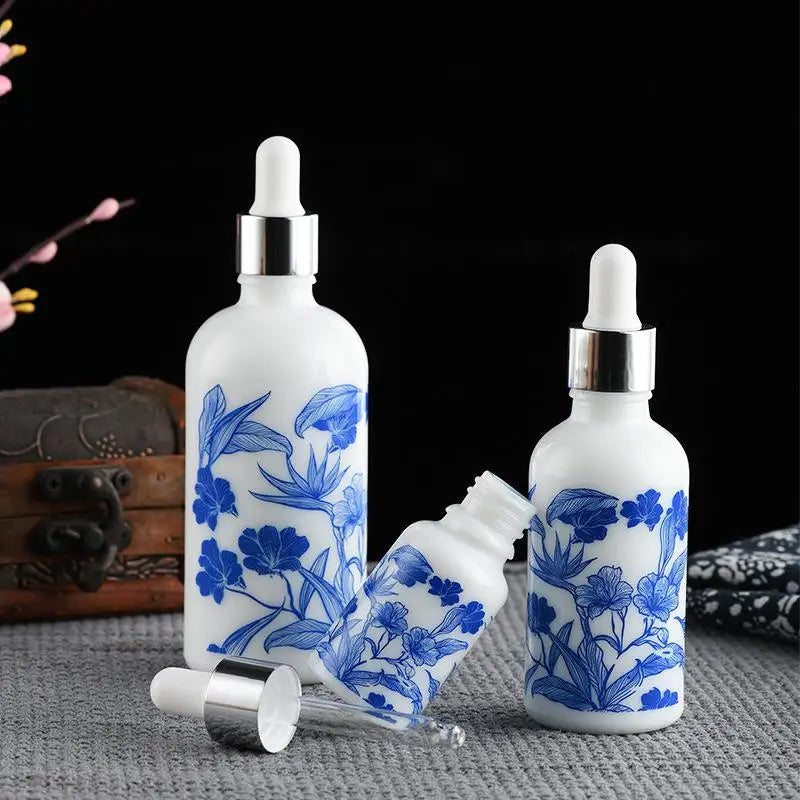 10/15/30ml Ceramic Blue & White Porcelain Essential Oil Dropper Bottles Leakproof Travel-Friendly Design Peaceful Pleasures Health and Wellness