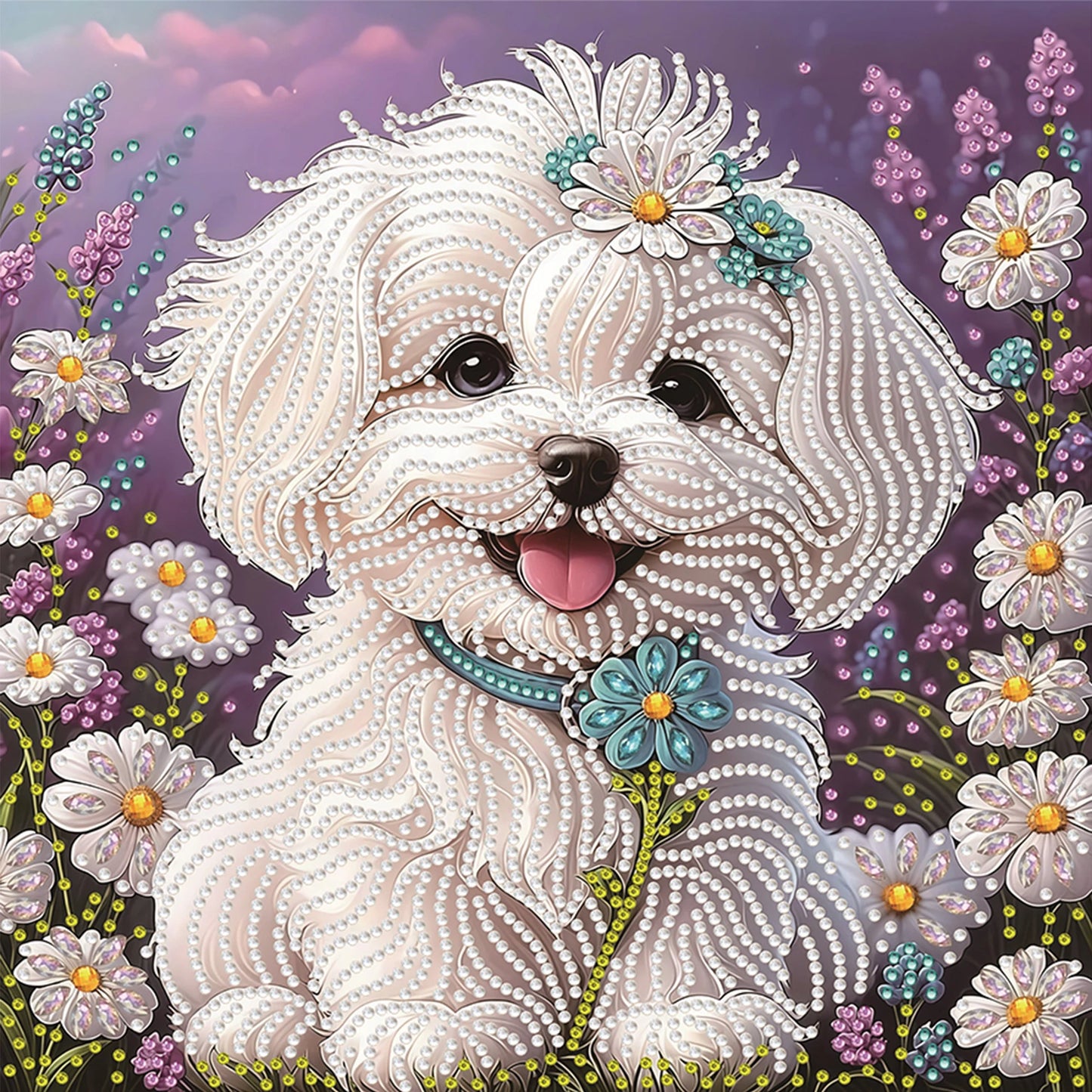Animals Special Shaped 5D DIY Partial Drill Diamond Art Kit for Adults DIY Gift Home Decor Crystal Diamond Art 11.81 X11.81inch Peaceful Pleasures Health and Wellness Garden Maltese Dog