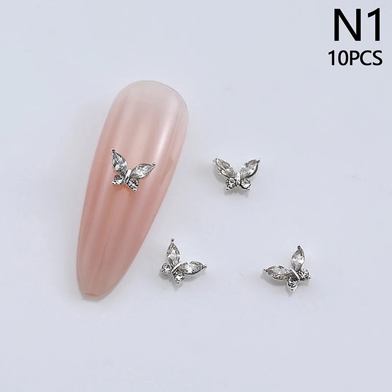 10PCS 3D Mini Crystal Butterfly Nail Art Charms Jewelry Parts Accessories Luxury Alloy Nails Decoration Rhinestones Supplies Peaceful Pleasures Health and Wellness N1