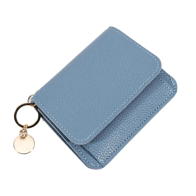 Folding Short Wallet for Women Simple Solid Color Coin Purse Credit Card Holder Cute Multifunctional Ladies Wallet Peaceful Pleasures Health and Wellness Blue