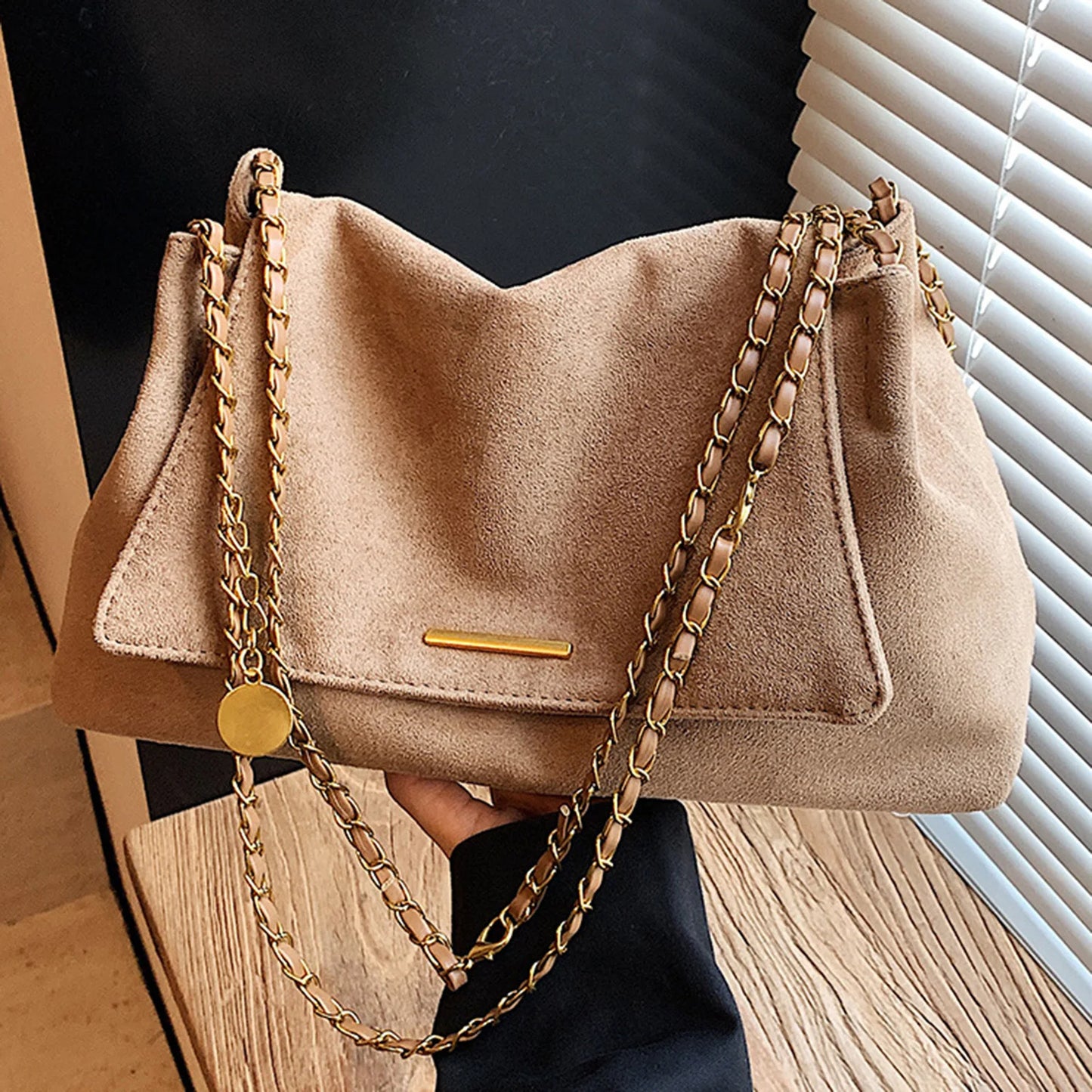 Women's Tote Bag Large Capacity Shoulder Crossbody Bag with Chain Strap Vintage Design for Daily Commute and Office Peaceful Pleasures Health and Wellness