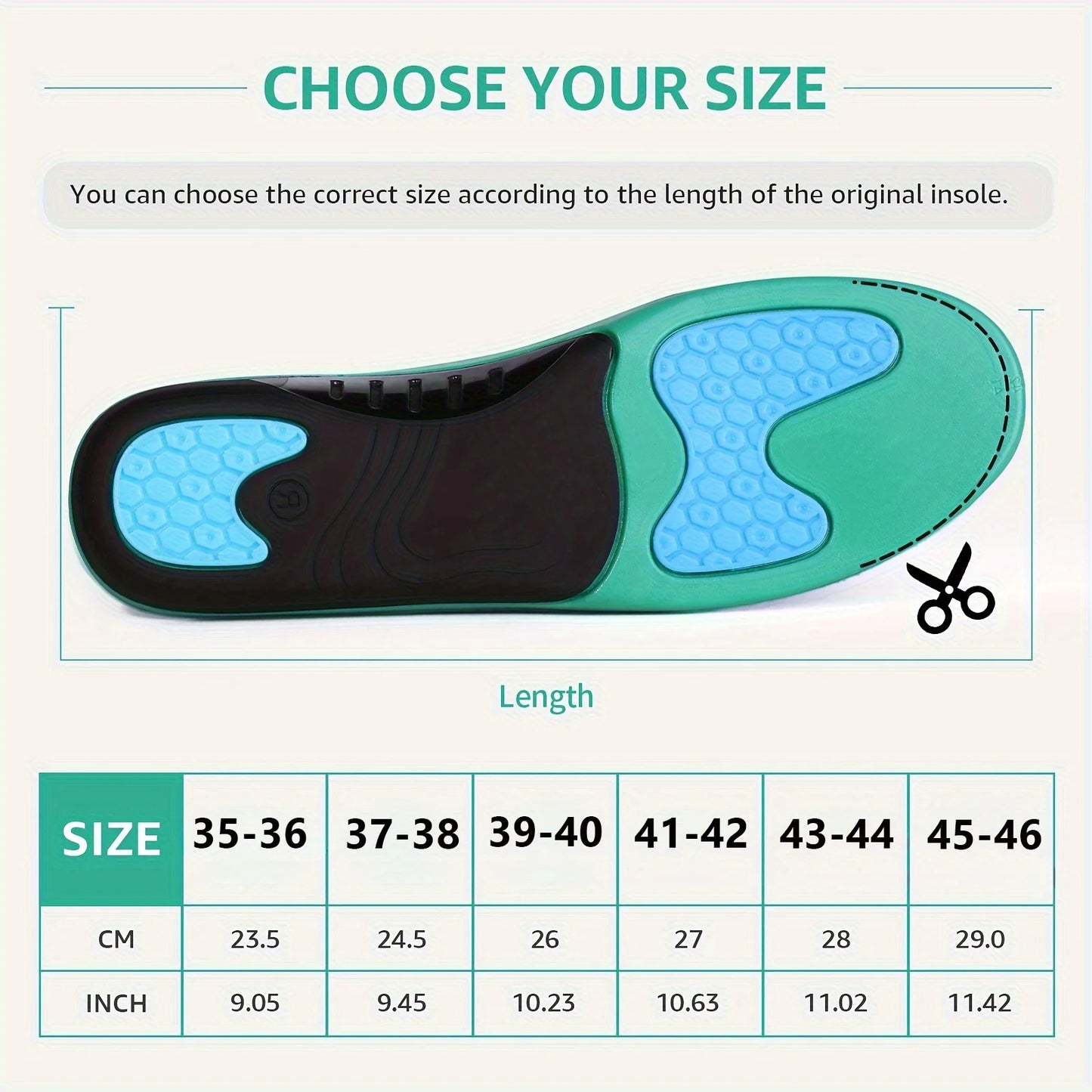 1 pair Orthotic Insoles with Honeycomb Gel Cushioning, Arch Support Shock Absorption for Plantar Fasciitis Relief & Flat Feet Peaceful Pleasures Health and Wellness