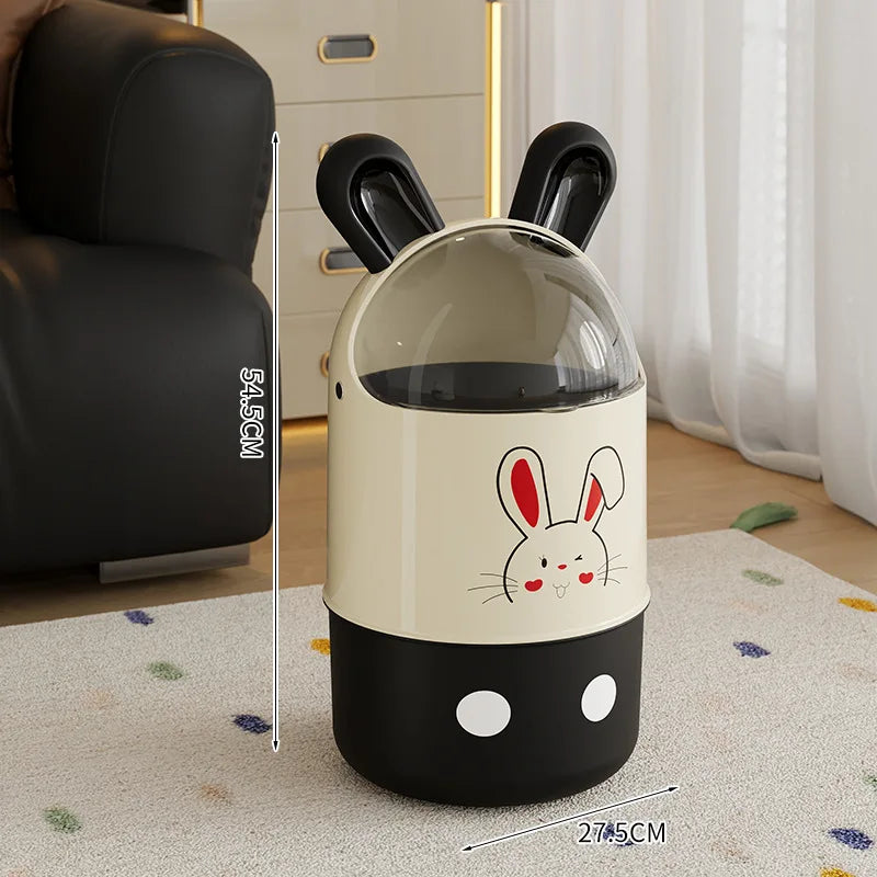 Cute Rabbit-Ear Lid Trash Can, Large Capacity Covered Waste Bin for Living Room & Bedroom - Multi-Functional Storage Basket Peaceful Pleasures Health and Wellness A L Black