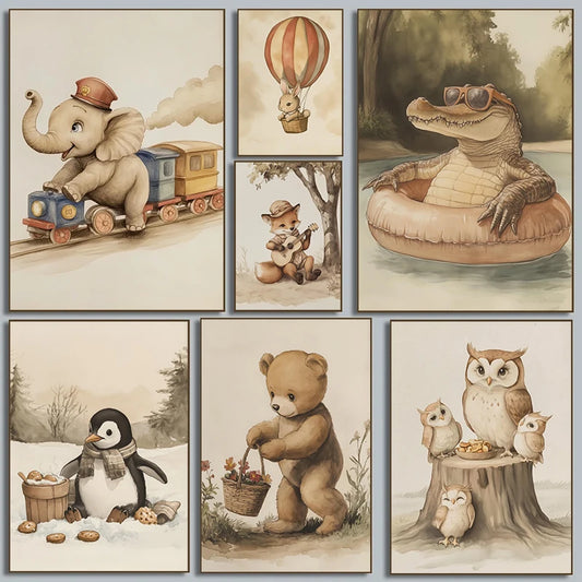 Cartoon Animal Canvas Wall Art | Unframed Modern Poster Print Canvas Wall Art Peaceful Pleasures Health and Wellness
