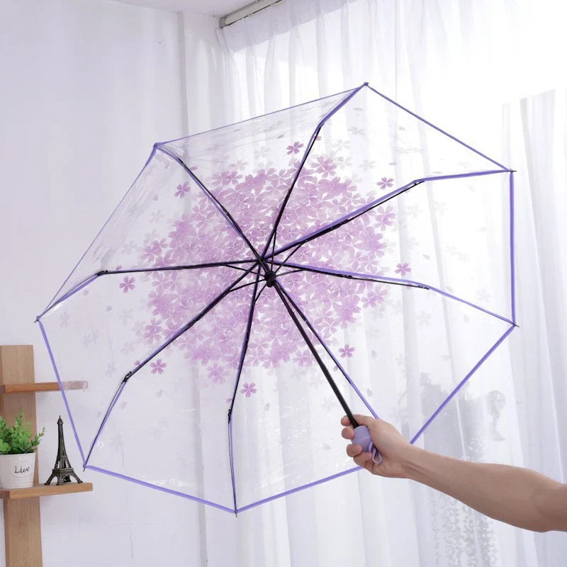 Cherry Blossom Transparent Folding Umbrella | 3-Fold Clear