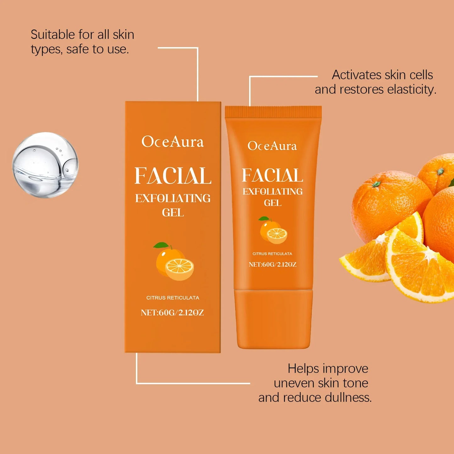 OceAura Orange Exfoliating Gel – Face & Body Scrub Cream 60g