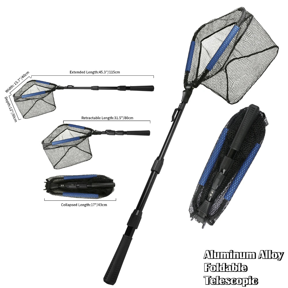 Fishing Landing Net with Telescopic Pole Anti-Slip Handle Collapsible Fishing Net for Saltwater Freshwater Fishing Hand Net Peaceful Pleasures Health and Wellness 43-115CM