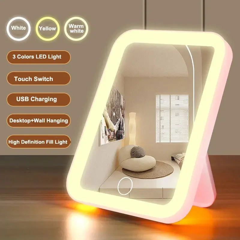 New LED Makeup Mirror Light Dormitory Ins Fill Light Desktop Dressing Mirror Charging Mirror Student Dormitory Fill Light Mirror Peaceful Pleasures Health and Wellness