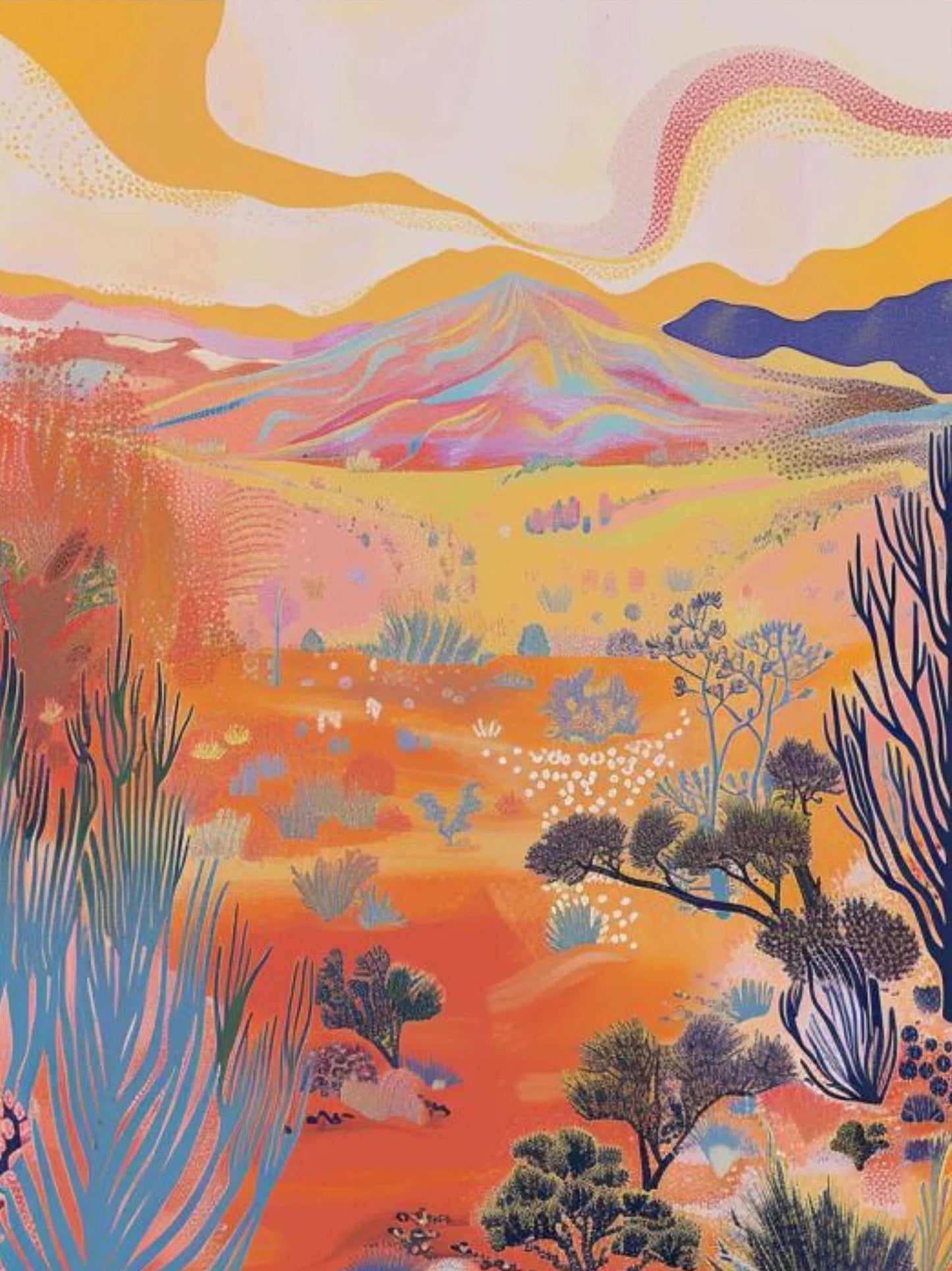 Midcentury Modern Botanical Sunset Canvas Wall Art Print