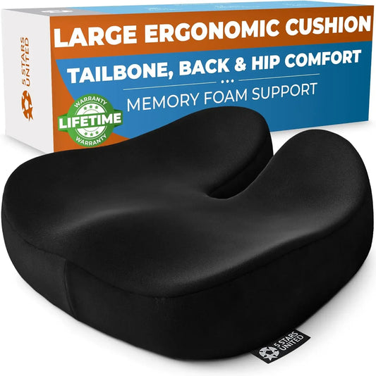 Memory Foam Seat Cushion for Tailbone Pain Relief - Large Size for Office, Car, Wheelchair Chairs Peaceful Pleasures Health and Wellness United States