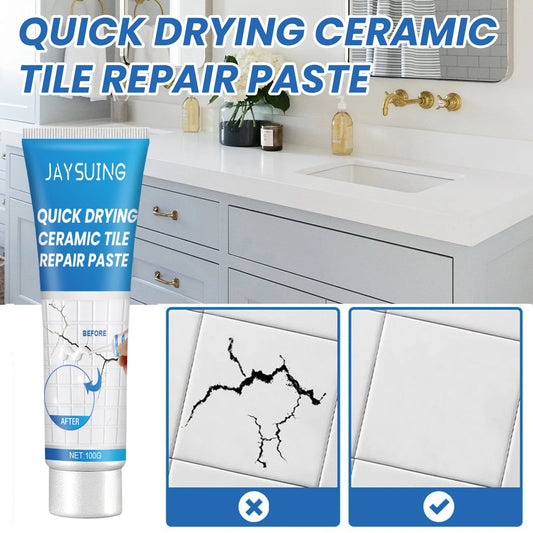 100g Tile Repair Glue Fast Drying Waterproof Patch Paste for Bathroom Kitchen Floor Wall Cracks Holes Includes Scraper Sandpaper Peaceful Pleasures Health and Wellness