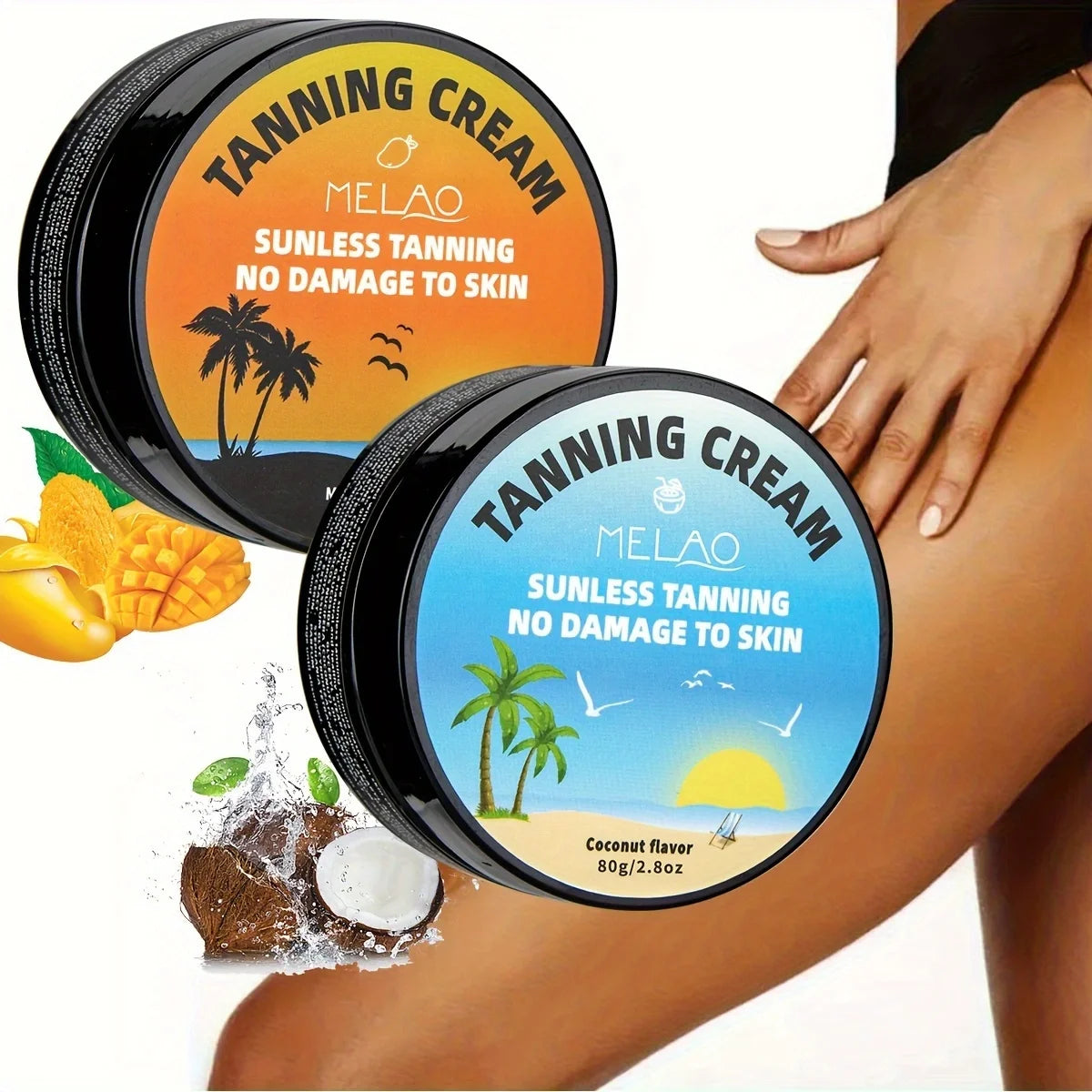 MELAO Sunless Self Tanning Cream – Men & Women, Coconut Oil