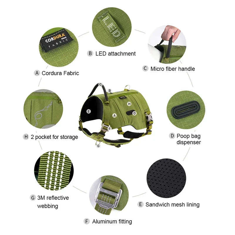 Truelove Tactical Dog Vest Harness with Backpack | TLB2251 Peaceful Pleasures Health and Wellness