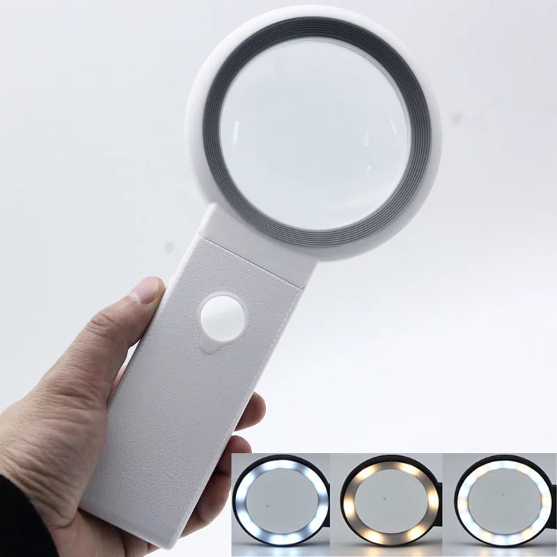 Desktop Handheld Magnifier Dual-Purpose Magnifying Glass 30X 10X 18Led Cold and Warm Light Peaceful Pleasures Health and Wellness