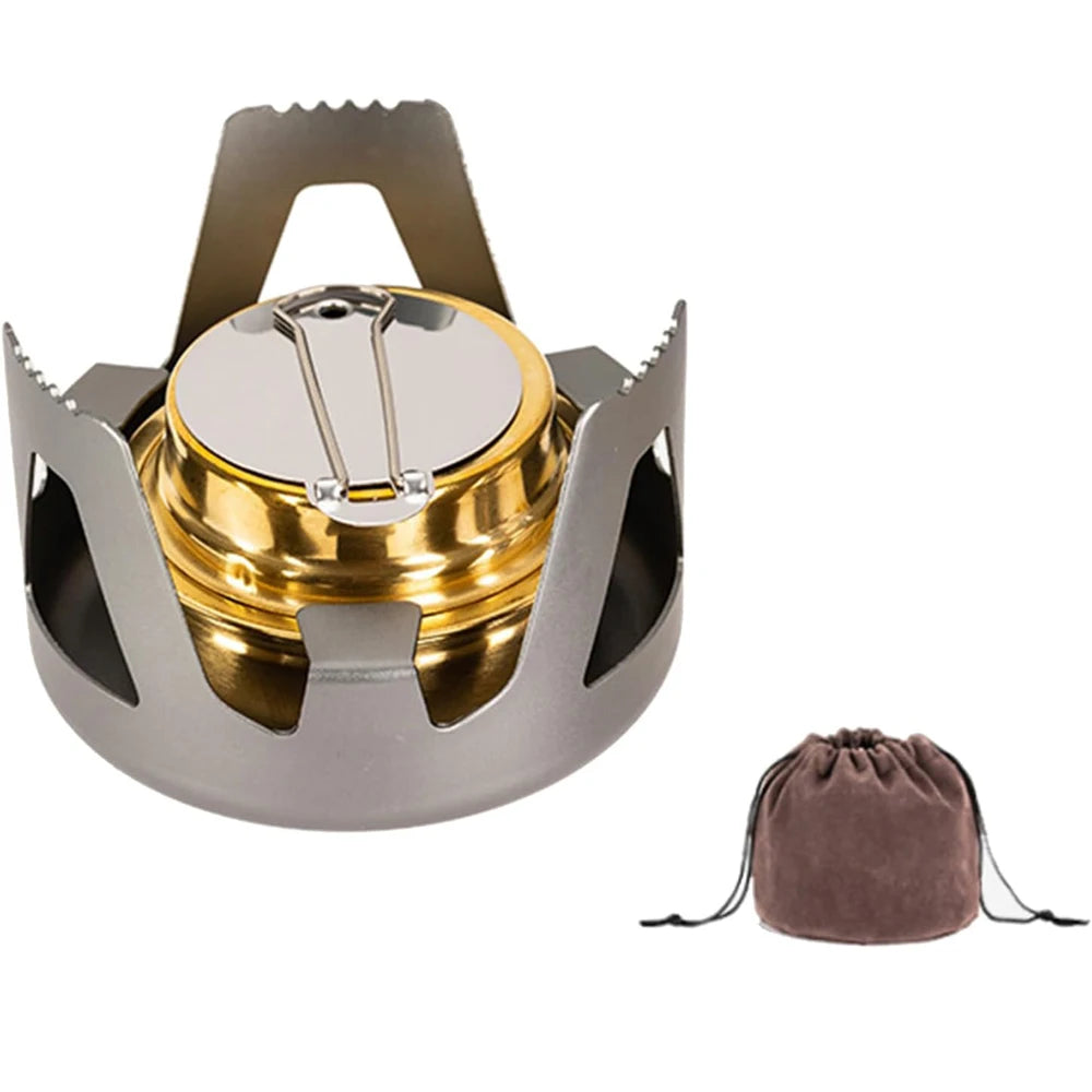 Ultralight Spirit Alcohol Furnace Mini Outdoor Camping Cookware Kit Brass Stove Burner with Detachable Pot Support Stand ﻿ Peaceful Pleasures Health and Wellness