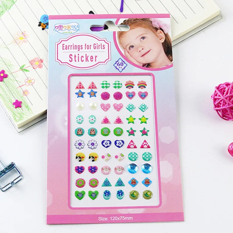 3D Self Adhesive Sticker Earrings Girls Cartoon Geometry Animal