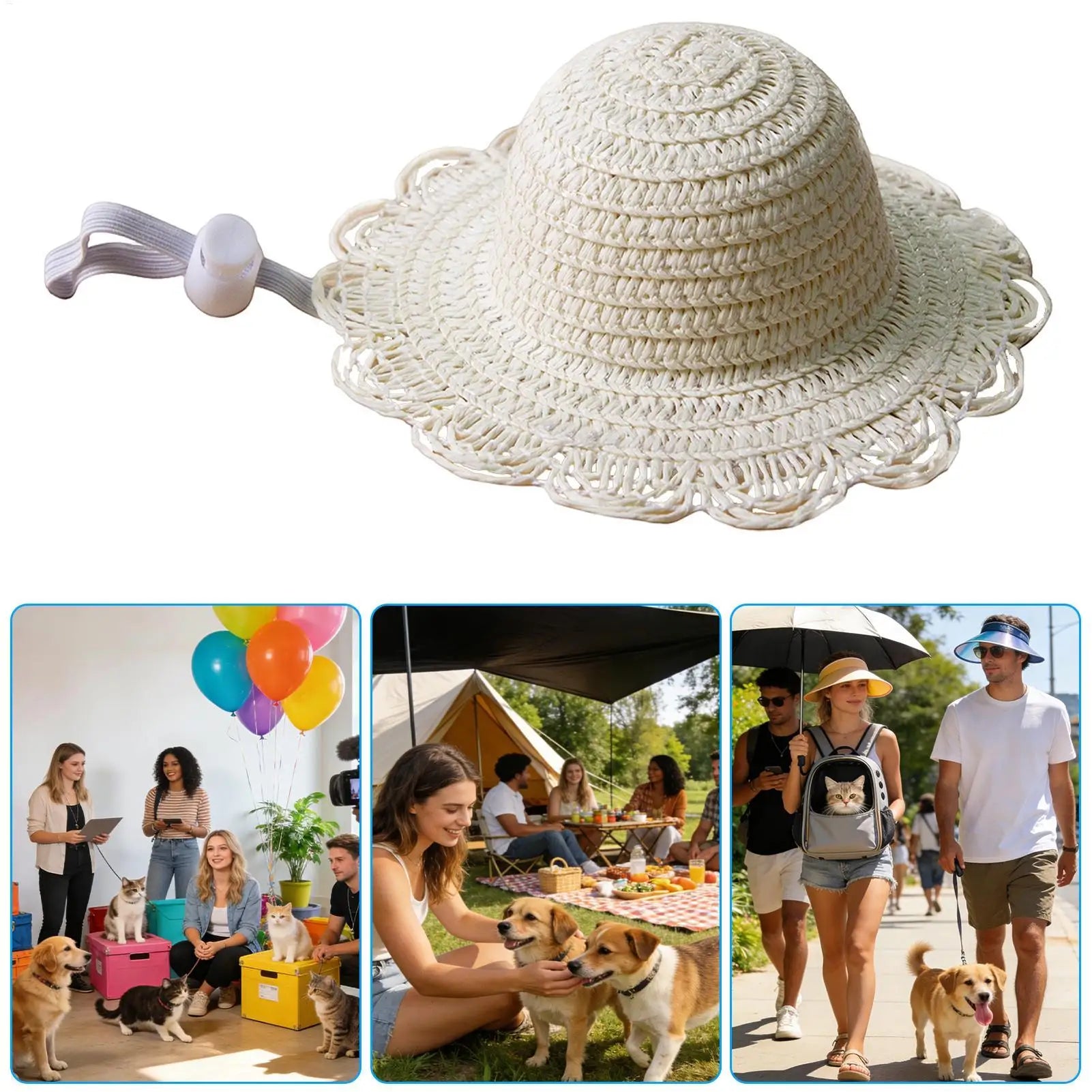 Straw Hat For Dog Adjustable Kitten Headwear Mini Dog Beach Hat For Pet Parents Animal Lovers Trainers Beach Park Walking Hiking Peaceful Pleasures Health and Wellness