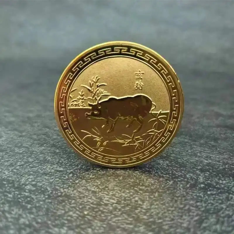 Twelve Zodiac Commemorative Medals Golden Coins Dragon Tiger Rabbit Pig Dog Chicken Monkey Sheep Snake Horse Gifts Peaceful Pleasures Health and Wellness Pig package1