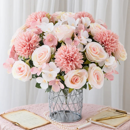 Silk Rose & Chrysanthemum Artificial Flowers | Bridal Bouquet Decor