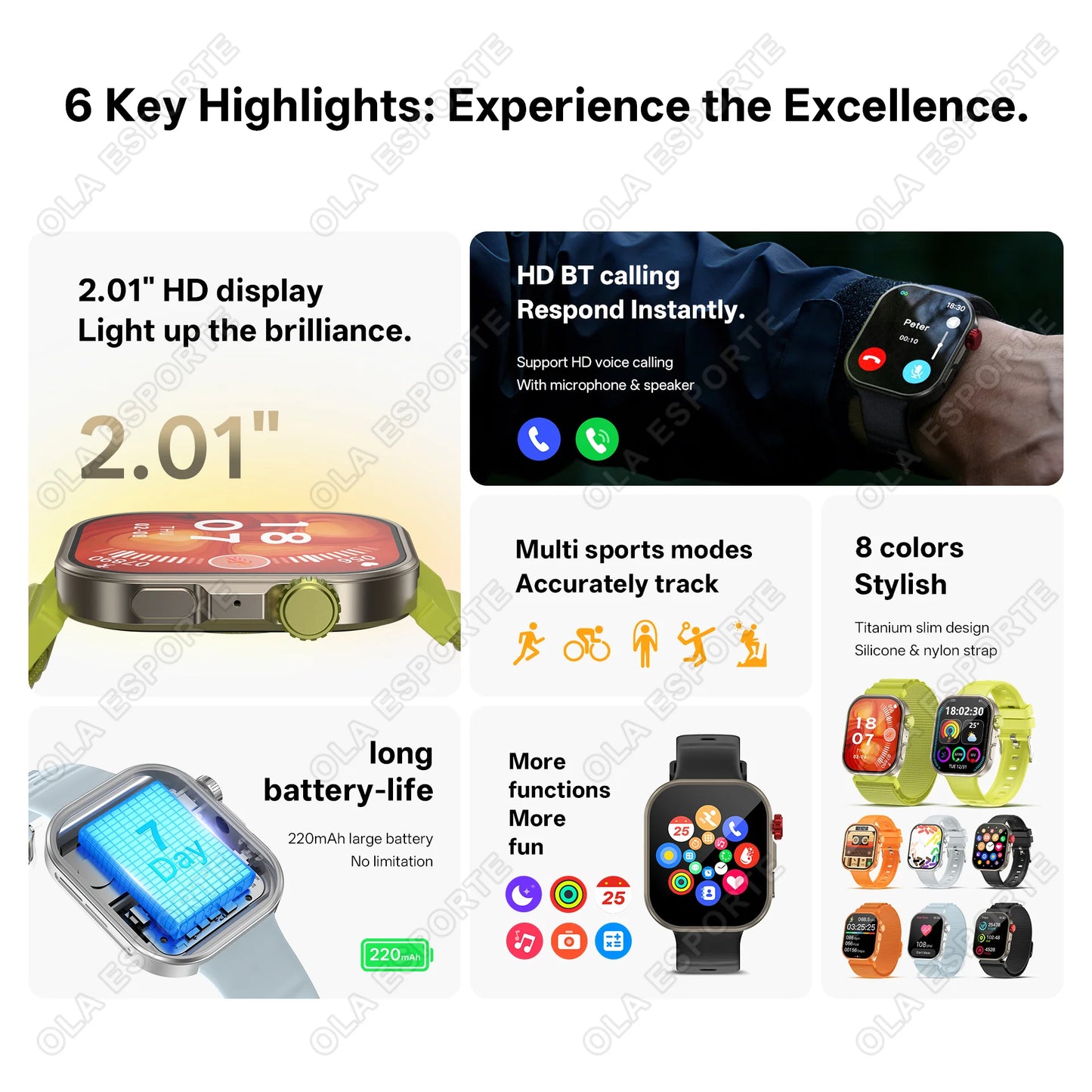 Ola Esporte HW12 Smartwatch 2.01" HD Bluetooth Call & Fitness