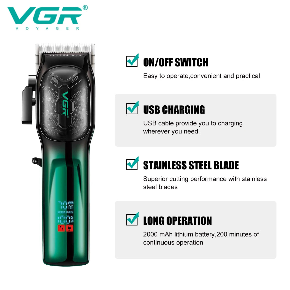 VGR 654 Hair Trimmer Professional USB Hair Clipper Rechargeable Haircut Machine Adjustable Hair Clipper Electric Trimmer for Men Peaceful Pleasures Health and Wellness