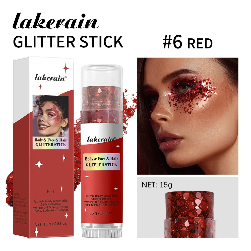 Body Glitter Sequin Stick Gel Texture Long-Lasting Dazzling Smudge-Proof Rich Sparkling Glitter Body Art for Party Stage Makeup Peaceful Pleasures Health and Wellness Red
