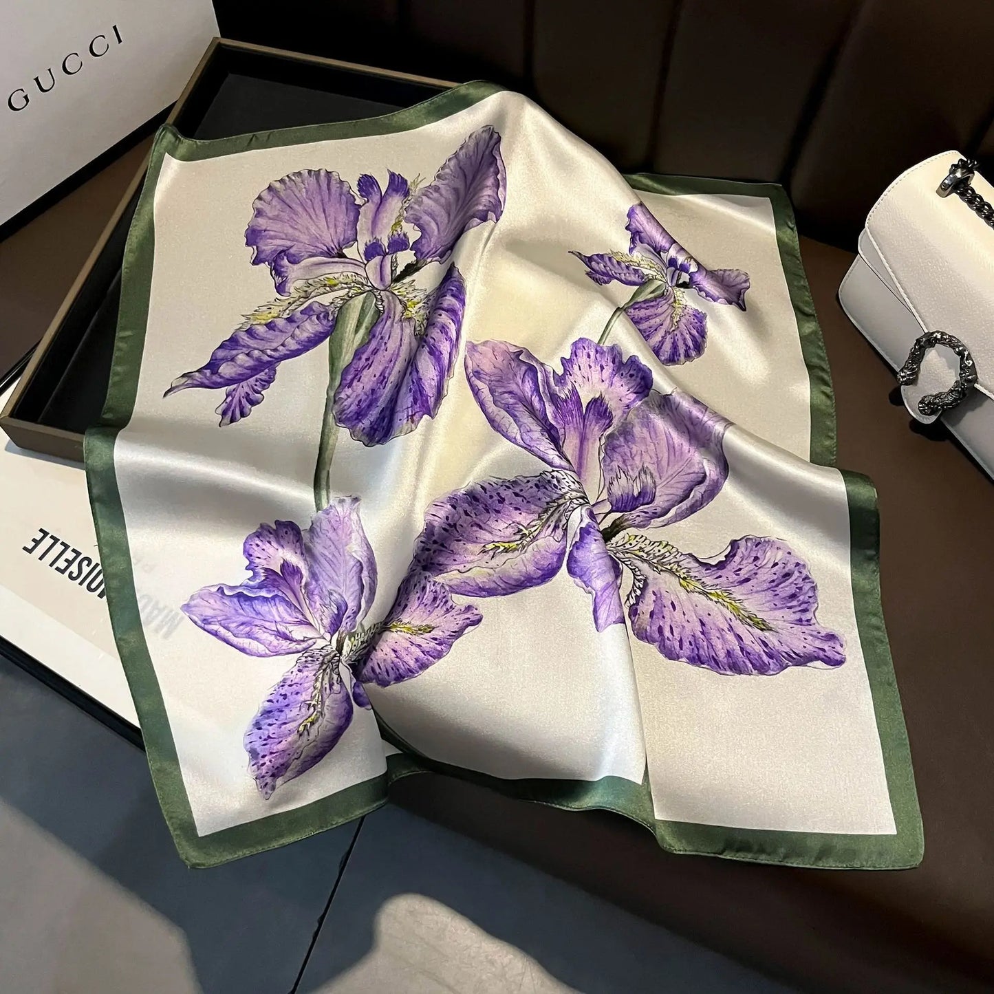 100% Mulberry Silk Lotus Floral Scarf – Women's Versatile Accessory