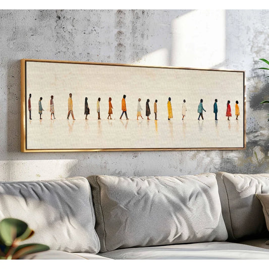 Abstract People Walking Wall Art Unframed Canvas Poster - Modern Figurative Wall Decor - Contemporary Human Movement Painting Peaceful Pleasures Health and Wellness
