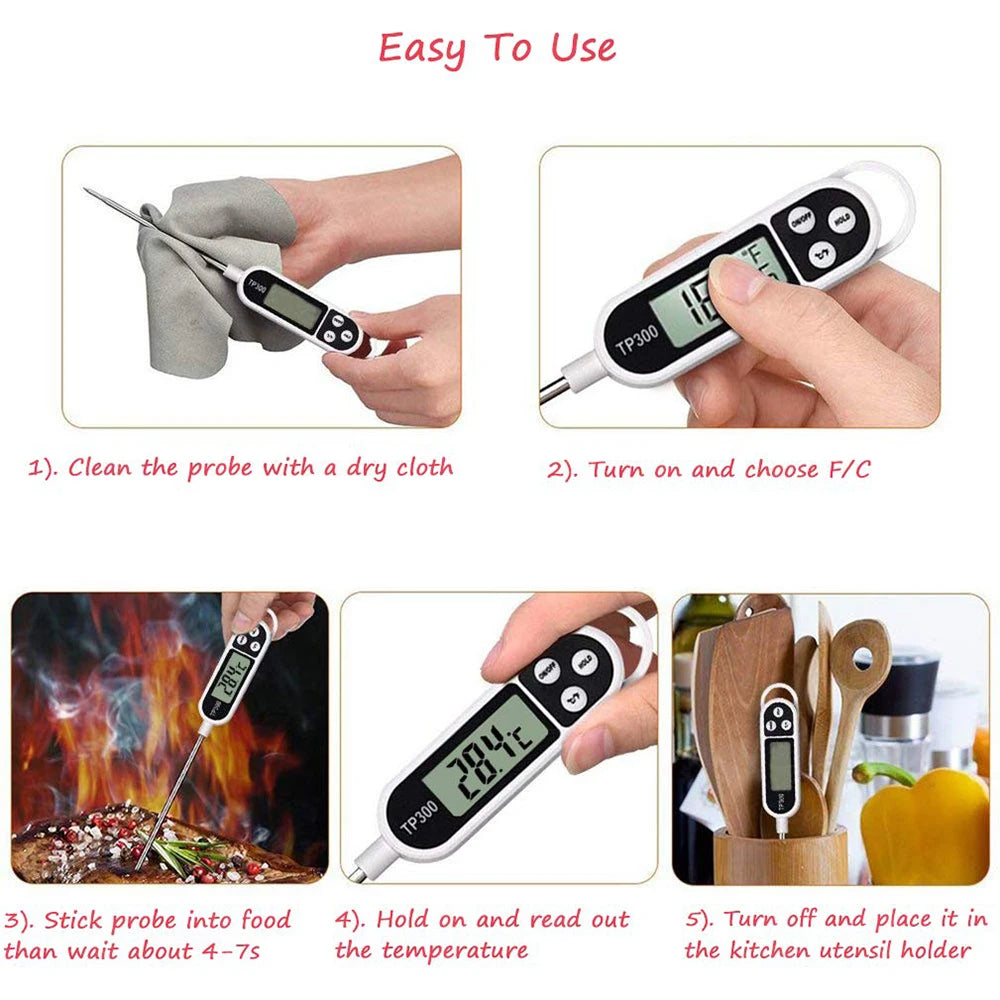 Stainless steel probe cooking food, barbecue stove, water, milk, oil, liquid meat, digital kitchen thermometer kitchen tools Peaceful Pleasures Health and Wellness