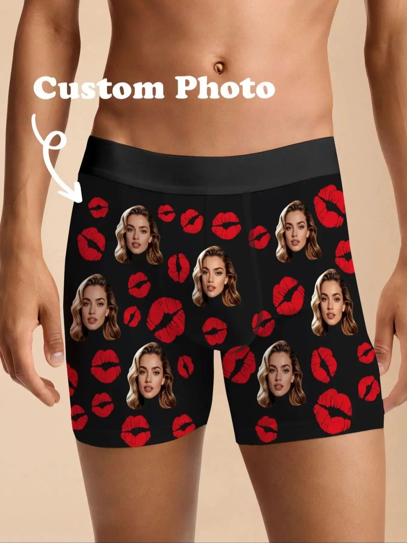 Custom Face Mens Boxer Briefs Personalized Photo Underwear Funny Custom Mens Shorts Six Sizes Available Gift for Him Peaceful Pleasures Health and Wellness Black XS 1pc