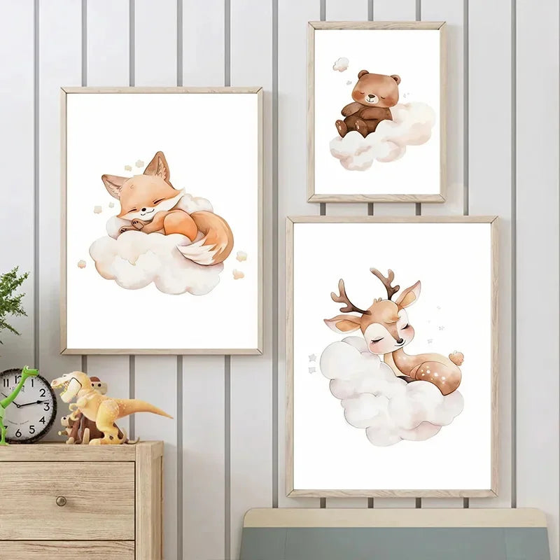 Cute Animal Canvas Wall Art for Kids Bedroom & Nursery