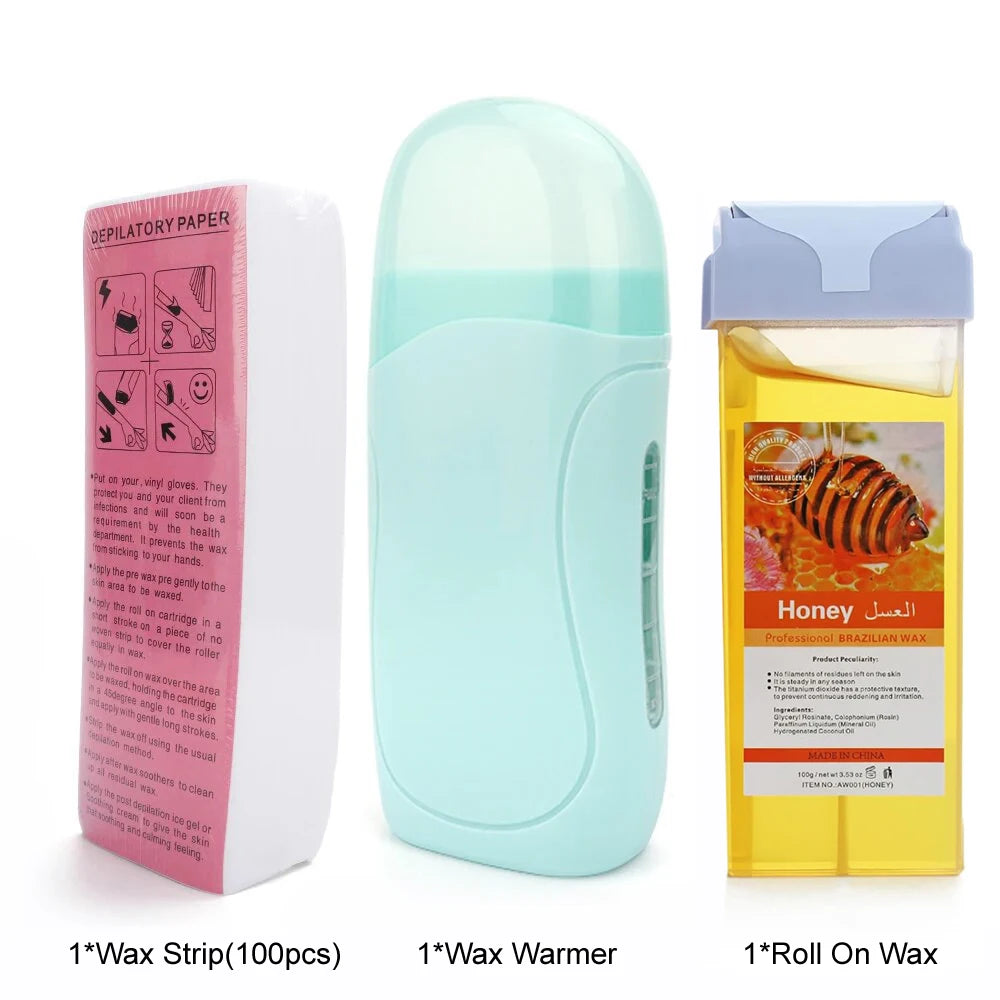 BXA 3-in-1 Roll-On Waxing Kit | Wax Heater, Cartridge & Strips