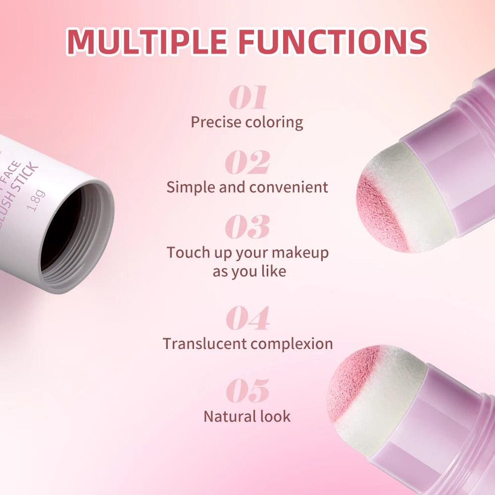 Lakerain Soft Face Blush Stick Girl Korean Style Brightening Dual-Use For Lip And Cheek Waterproof Cheek Blush Sponge Brush Head Peaceful Pleasures Health and Wellness