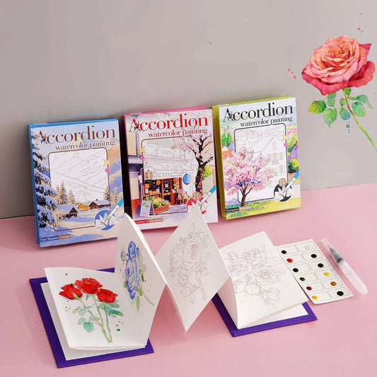 Portable Watercolor Painting Built-in Paints Foldable Coloring Book Peaceful Pleasures Health and Wellness