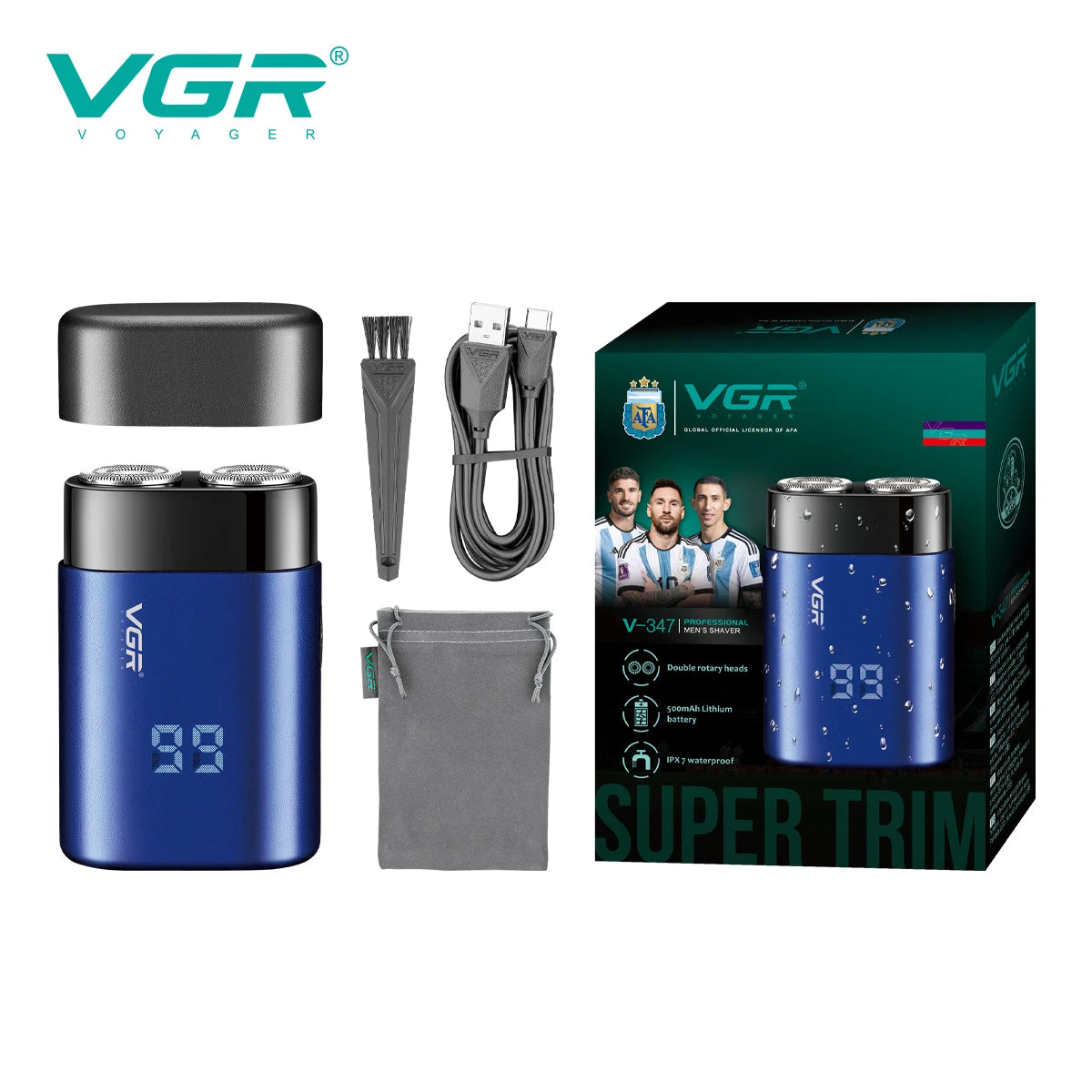 VGR 347 Men's Convenient Shaver Sharp Double Blade Deep Cleaning Shaver LCD Intelligent Digital Display USB Charging Hair Trimme Peaceful Pleasures Health and Wellness USB