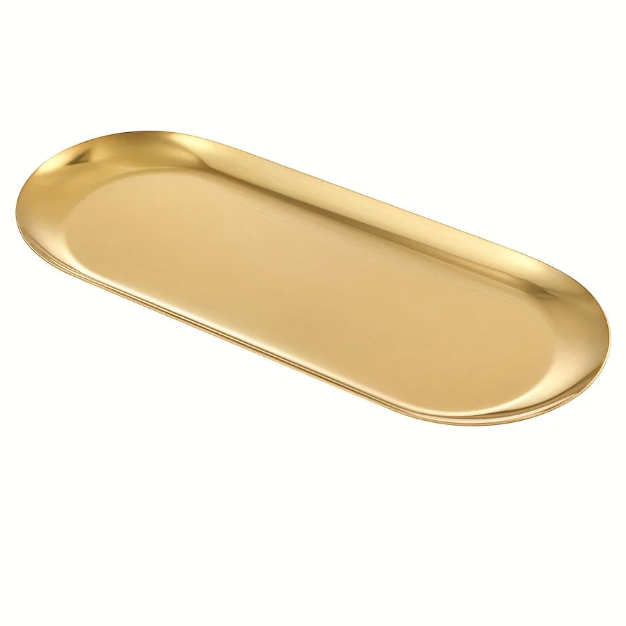Decorative Metal Vanity Tray – Stainless Steel Jewelry Dish & Perfume Candle Organizer for Bathroom & Dresser Counter Peaceful Pleasures Health and Wellness 1pcs