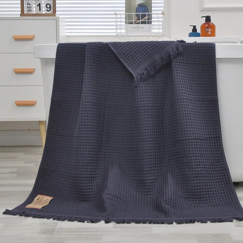 XXL Organic Cotton Waffle Bath Towel 90x180cm | Quick-Dry