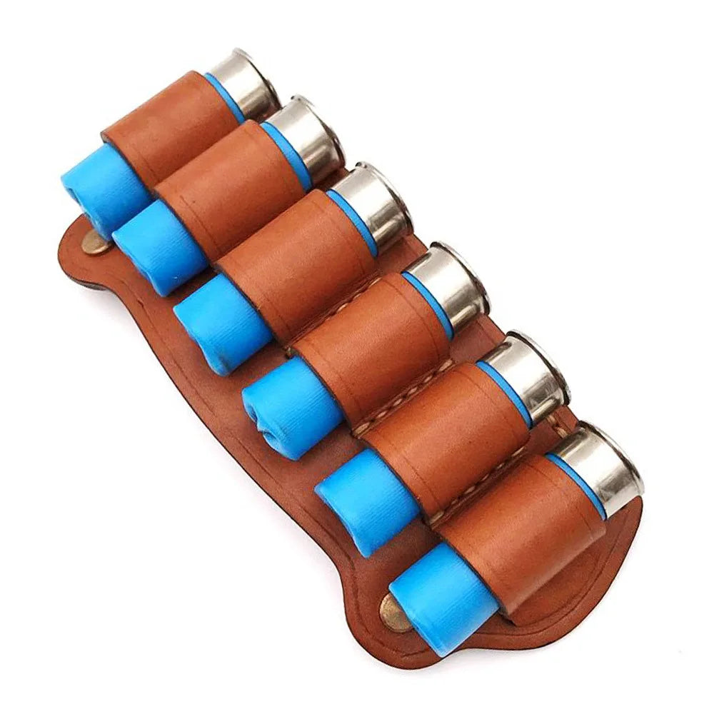 Tactical Cowhide Leather Hunting Magazine Pouch 12 Gauge 6 shot bullet storage bag Ammo Bag Shell Holder Cartridge Belt Peaceful Pleasures Health and Wellness Brown
