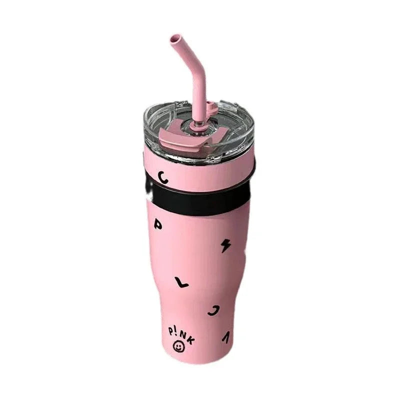 High appearance 1200ml stainless steel vacuum insulated water cup, large capacity insulated bottle, picnic travel car water cup Peaceful Pleasures Health and Wellness pink 1pc 1200ml